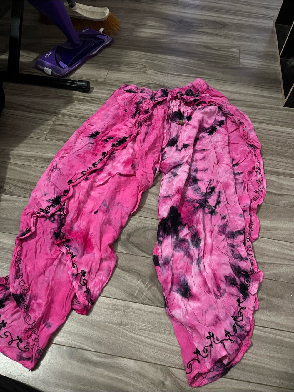 Pink Tie-Dye hippie Pants with Black Accents